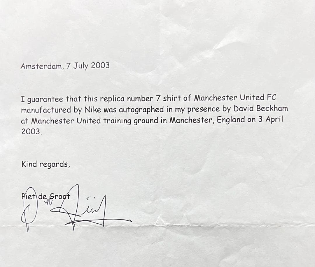 マンチェスター・ユナイテッド ベッカム 7番 ユニフォーム　直筆サイン入り