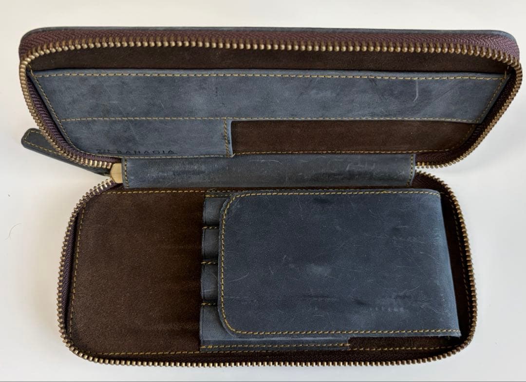 バハギア ペンケース ラウンドジップ型 クレイジーホース ネイビー 箱無し
