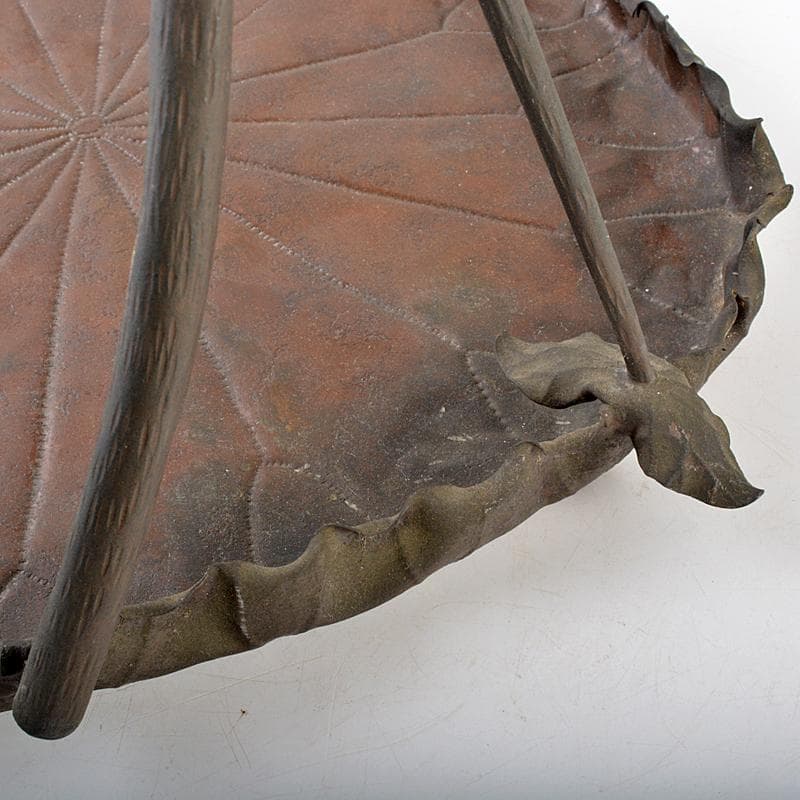 時代金工　古銅鎚出　蓮葉　持手菓子器　F　R5996B