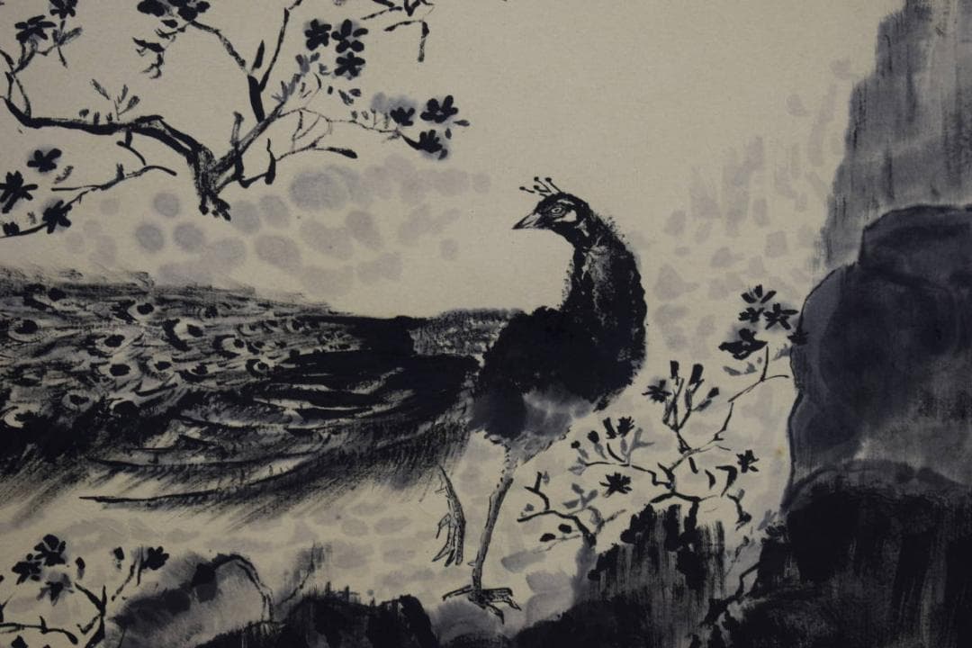 不詳/不詳/孔雀画詞/クジャク/布袋屋掛軸HE-484