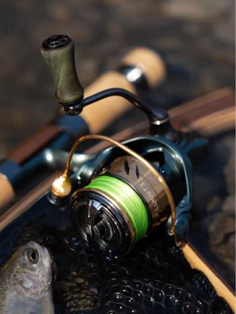 スピニングリール　1200S トラウト　ウッドノブ　ワンピースベール　渓流釣り