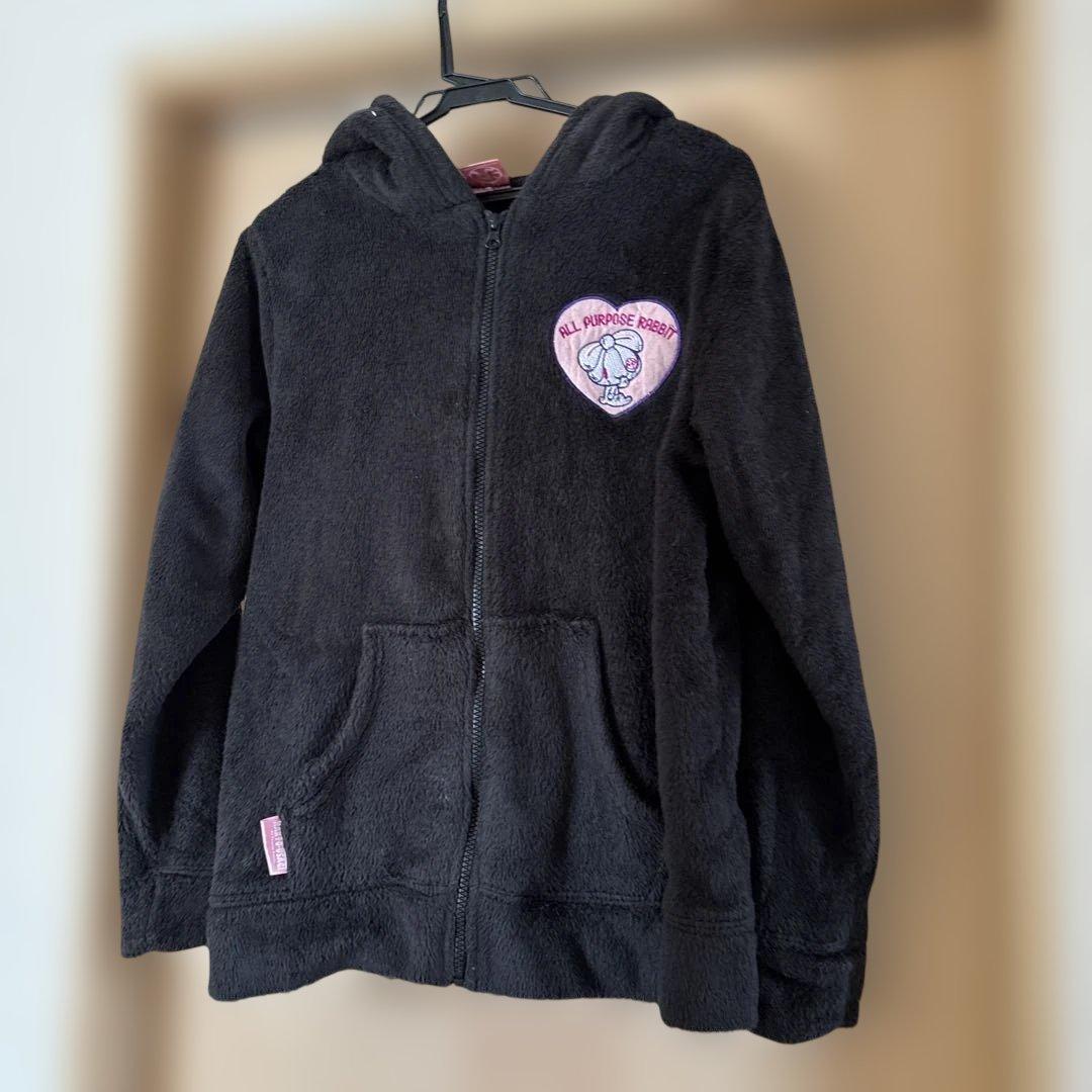 汎用うさぎ　黒　もこもこパーカー　長耳　グルーミー