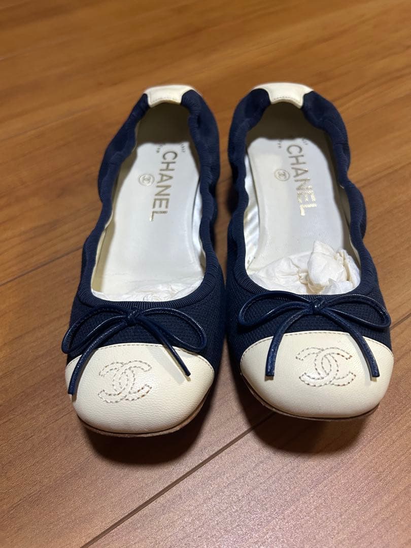 CHANEL 靴 ネイビー バレエシューズ