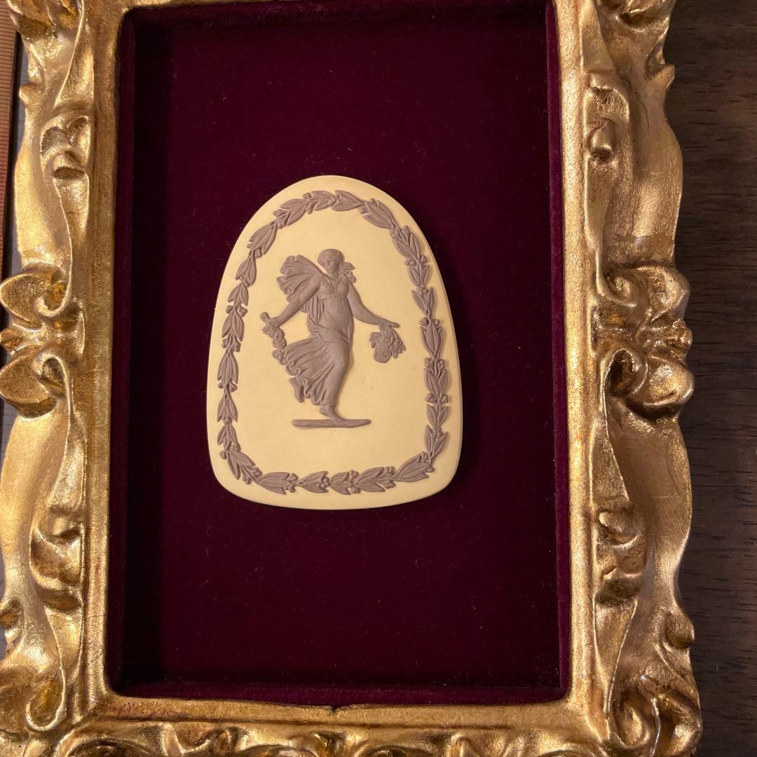 希少レアウェッジウッド　金色装飾フレームジャスパーウェア陶板壁掛けアンティーク