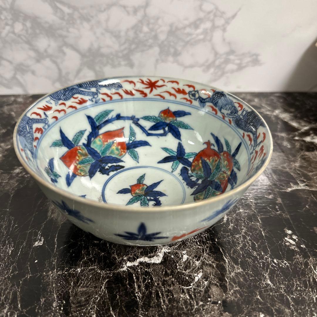 古伊万里、極上手、桃の図、茶碗、鉢。無傷。