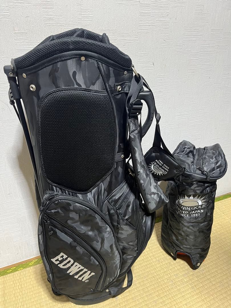 美品！エドウィンEDWIN 　ブラック迷彩カモフラ柄　スタンドキャディーバッグ