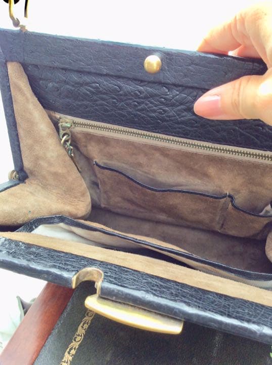 ドイツ製 ビンテージバッグ☆ オーストリッチ ブラック