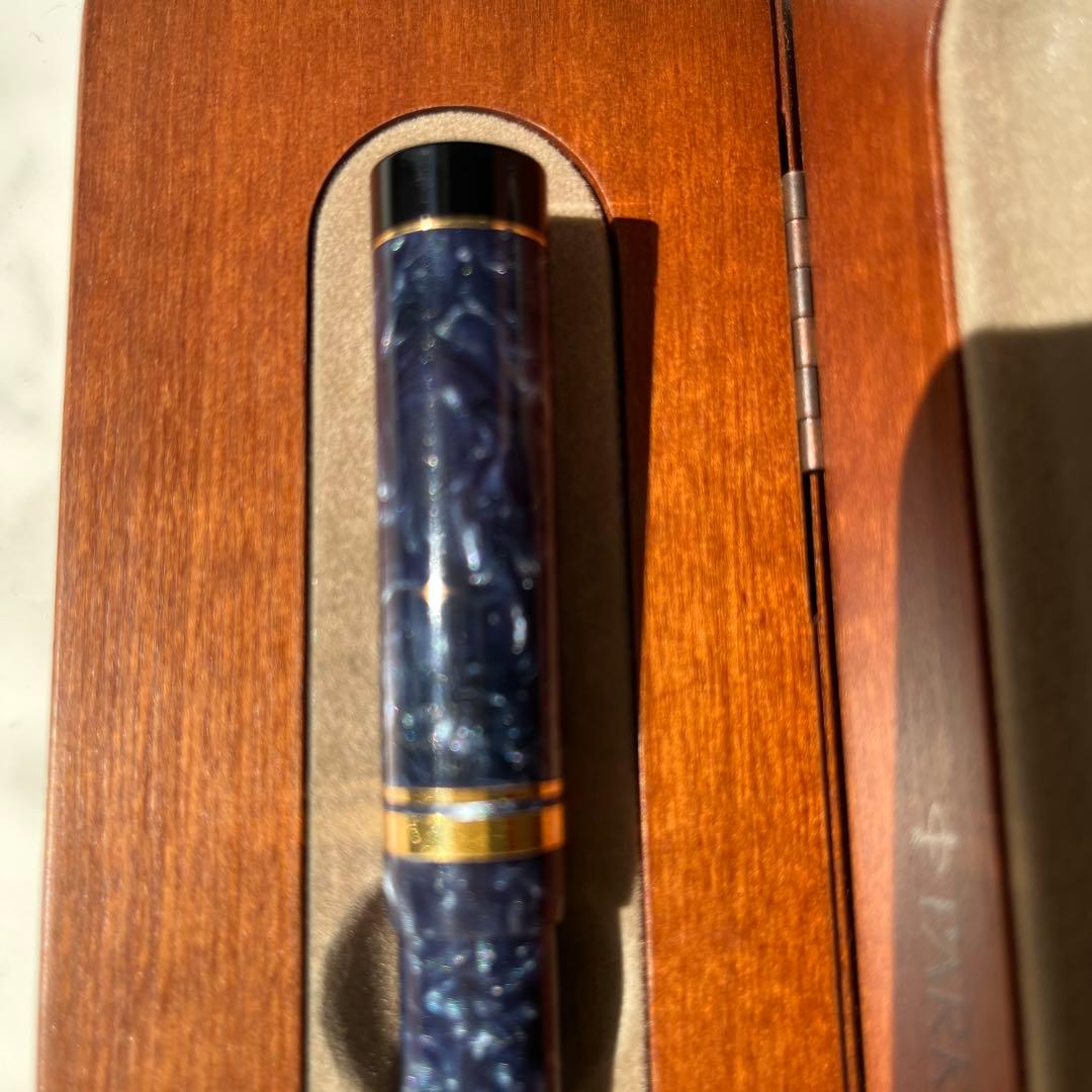 K18美品PARKER デュオフォールドネイビー マーブル万年筆 専用ケース付き