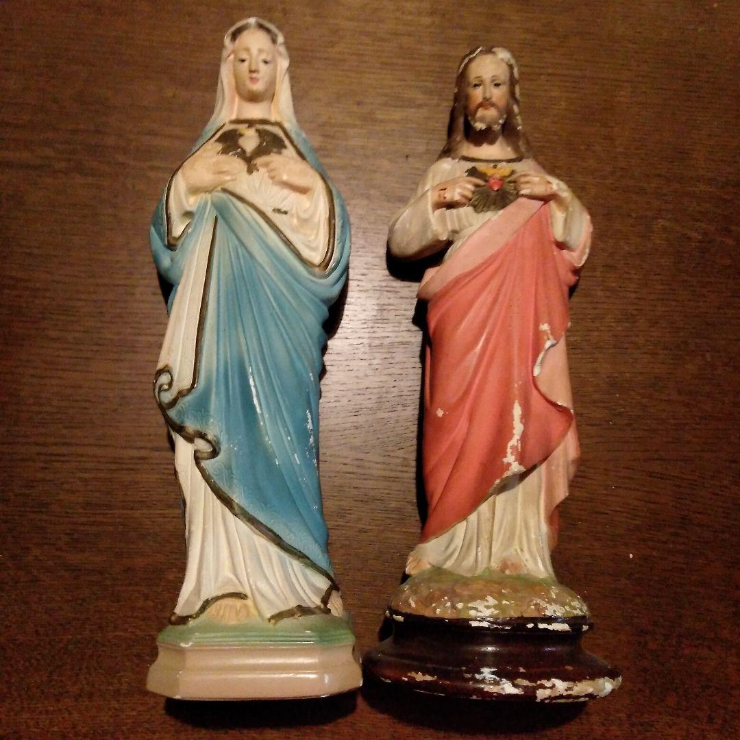 〔アンティーク〕キリスト像＆マリア像 2体セット