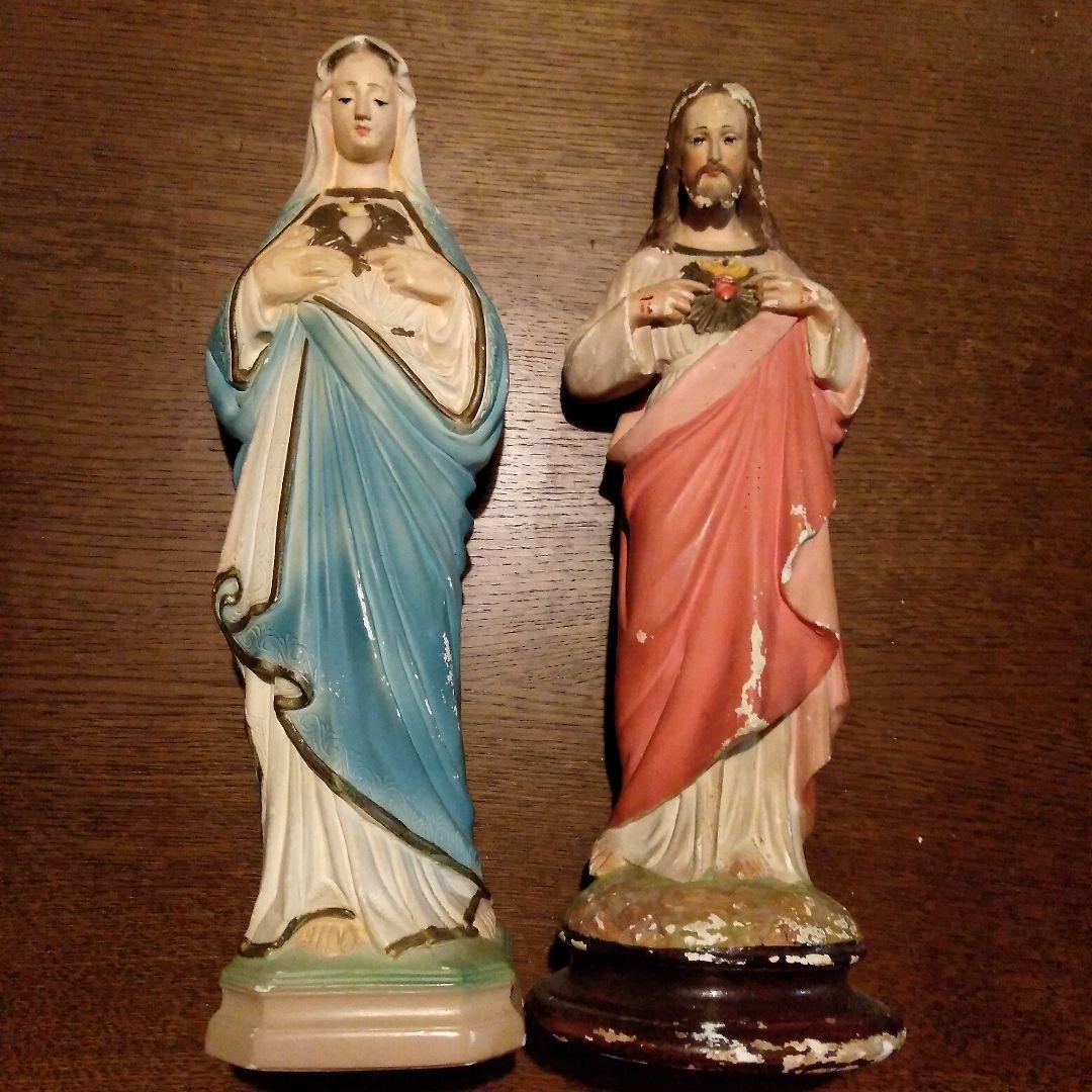 〔アンティーク〕キリスト像＆マリア像 2体セット