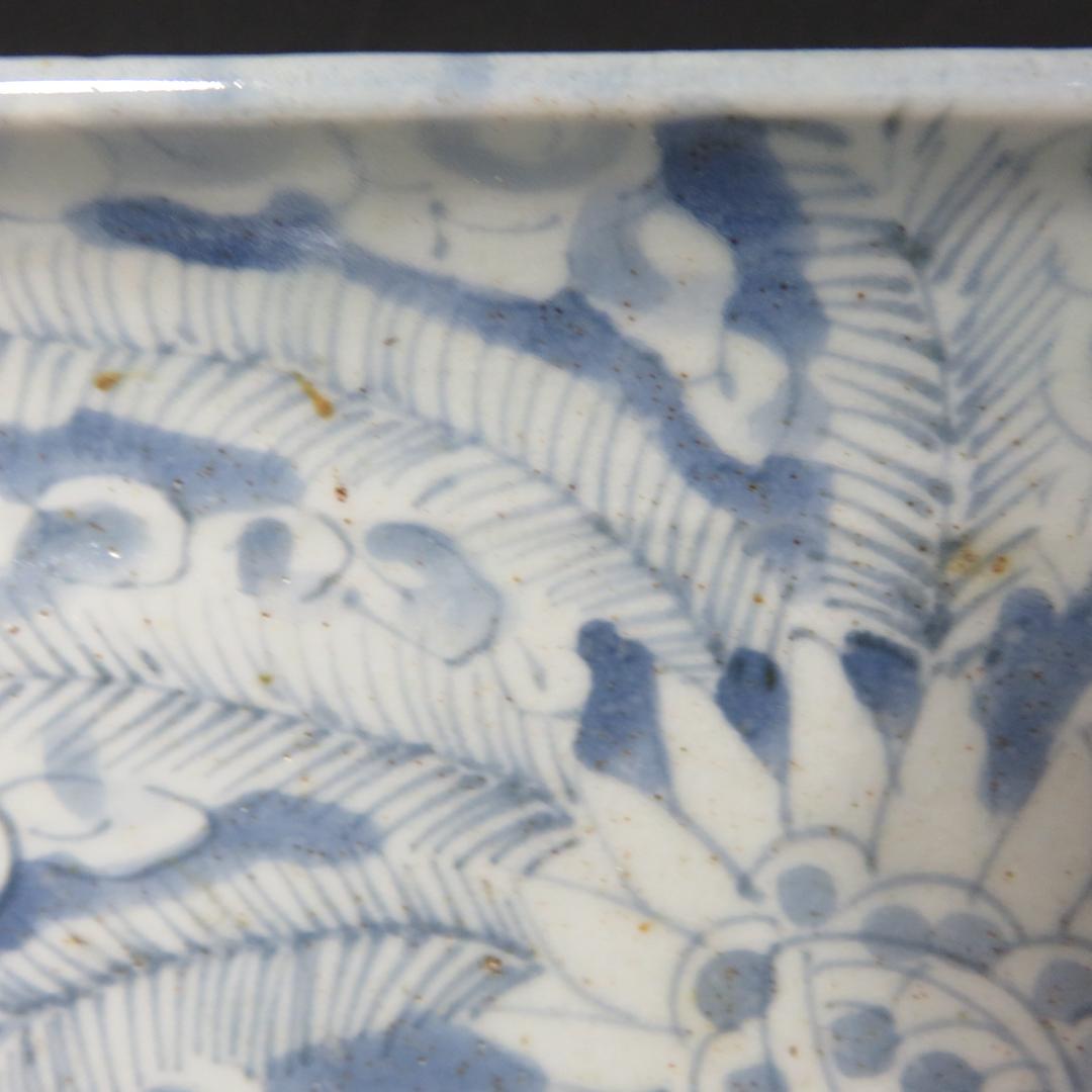 長角皿 長皿 古伊万里 染付 江戸 窯傷 歪み スレ僅か 美品