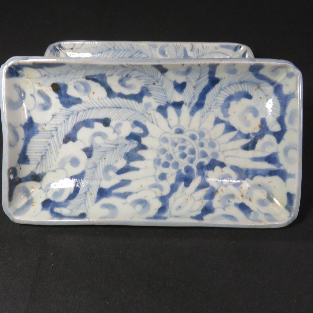 長角皿 長皿 古伊万里 染付 江戸 窯傷 歪み スレ僅か 美品