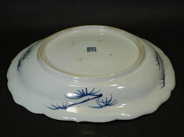 【赤壁賦　染付紋　楕円形輪花皿】