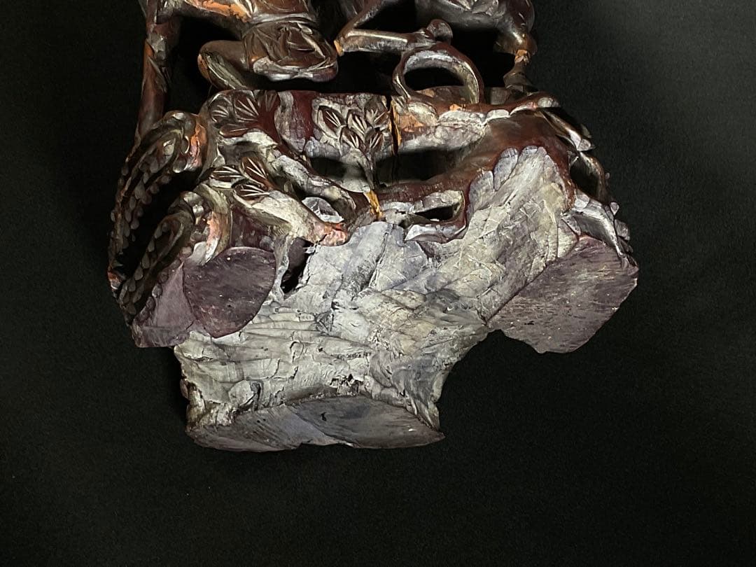 時代木彫　桃仙人　寿比南山 福如東海　寿老人　置物　中国美術　高さ約62cm