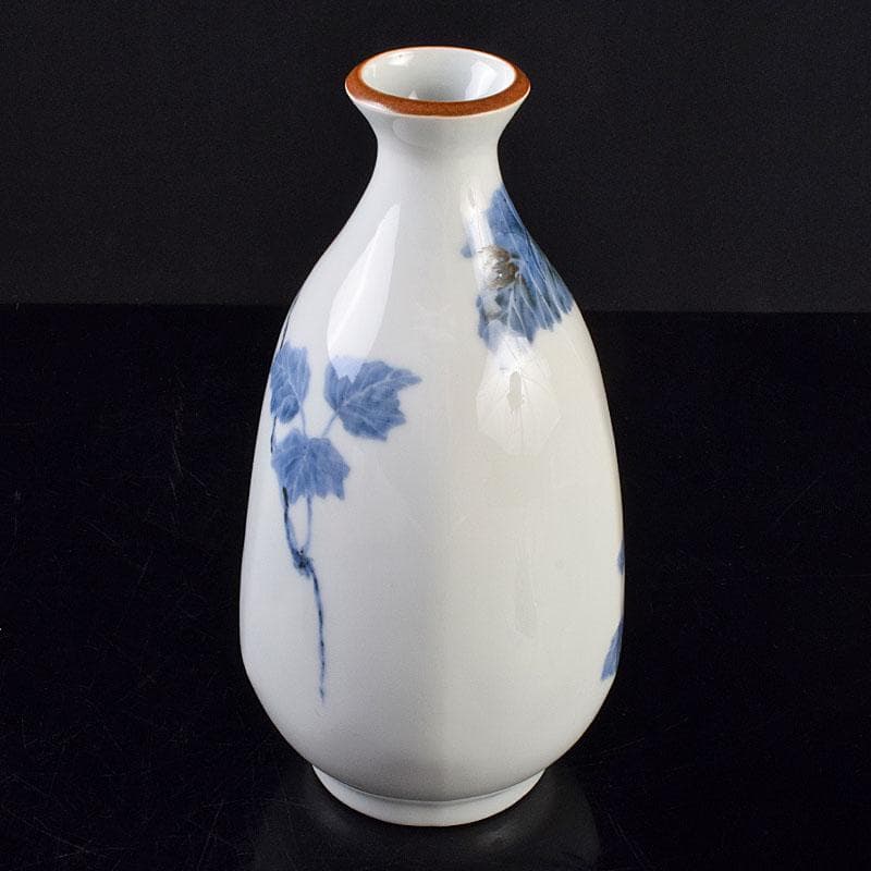 広瀬義之作　染付　あけび図　面取り壷　共布共箱　V　R9191B