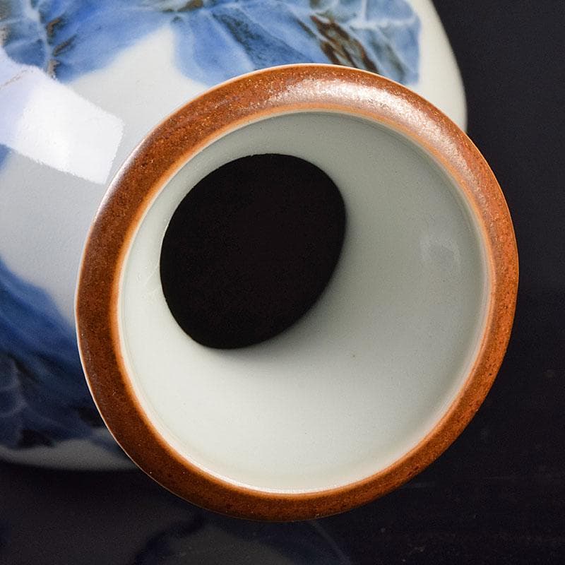 広瀬義之作　染付　あけび図　面取り壷　共布共箱　V　R9191B