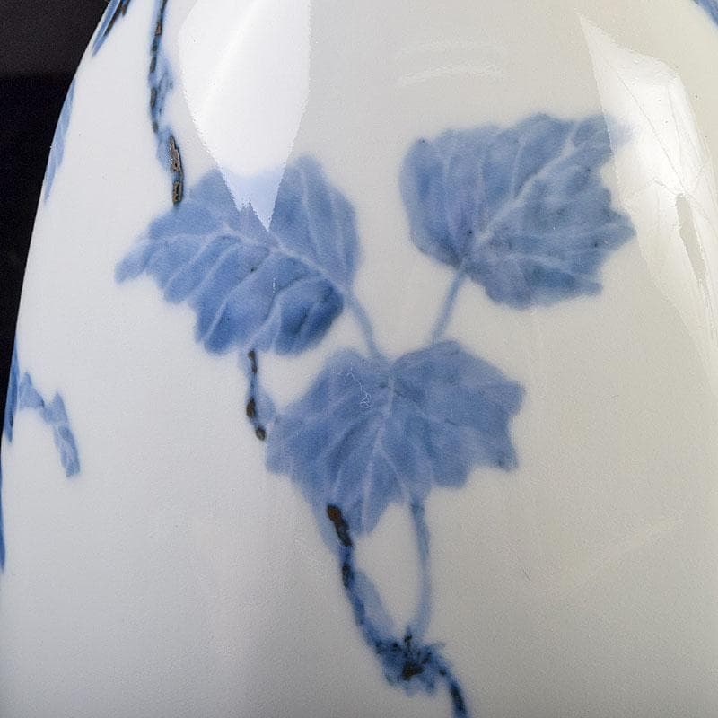 広瀬義之作　染付　あけび図　面取り壷　共布共箱　V　R9191B