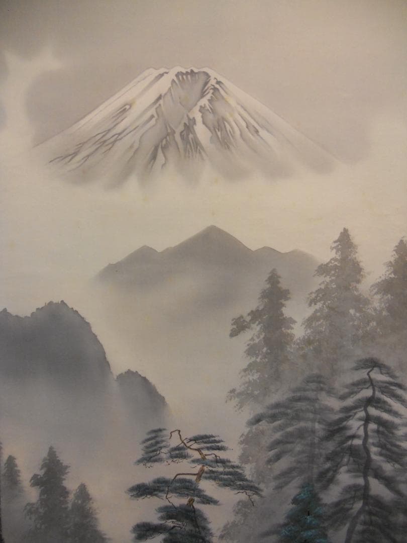 掛け軸 忠義 彩色山水 絹本 希少 軸装 茶道具 掛軸 美品 二重化粧箱 です。