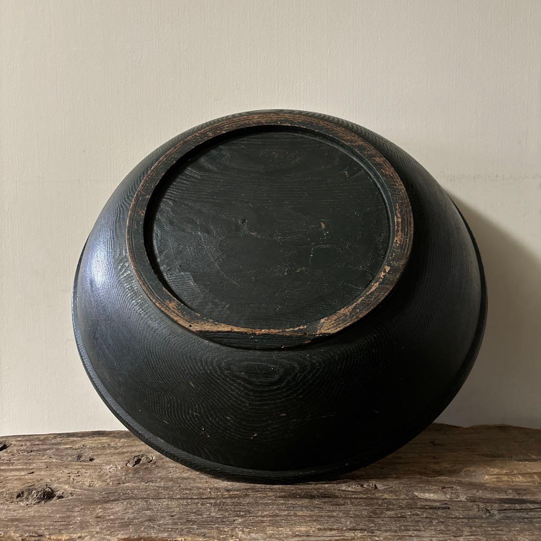 古い捏鉢　こね鉢　くり抜き盆　木地盆　古道具　アンティーク　民家　丸盆　検:李朝