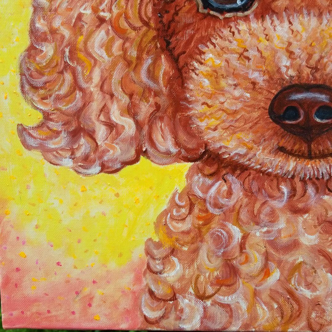 油絵　ちえ　花冠のかわいいトイプードル