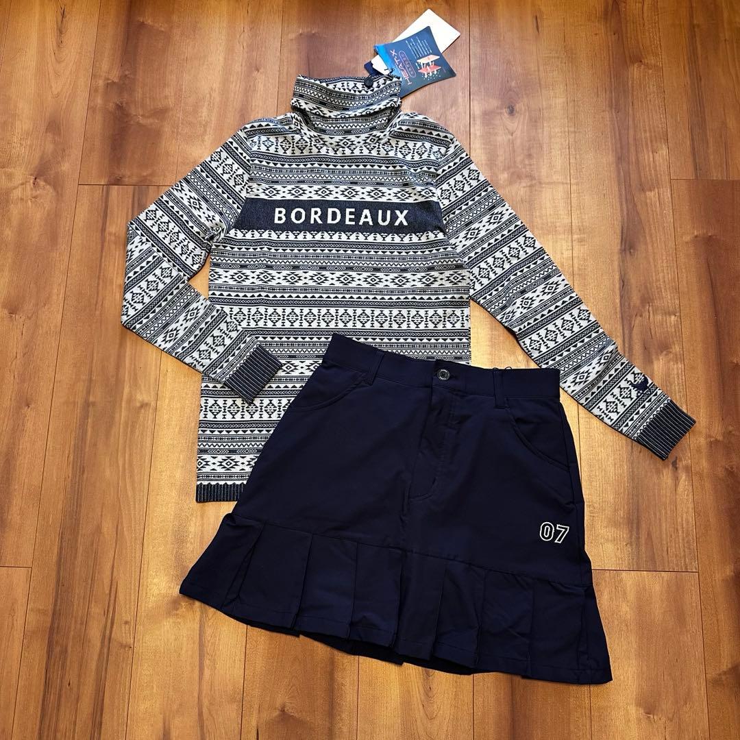 長袖　ハイネック　保温素材　プリーツスカート　セットアップ　春秋冬　ゴルフウェア