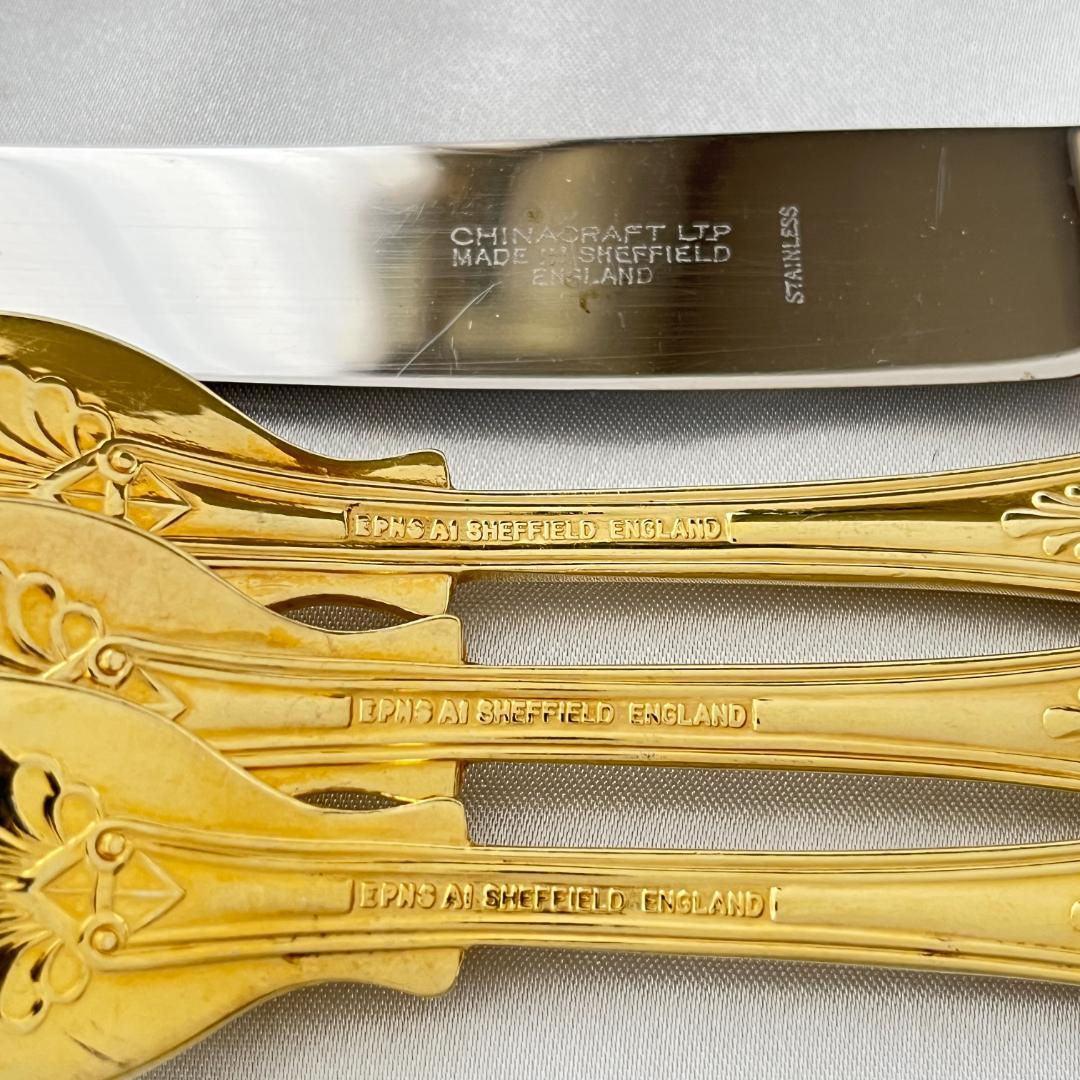 【英国】キングスパターンのディナーセット 44本組 【ゴールドプレート】