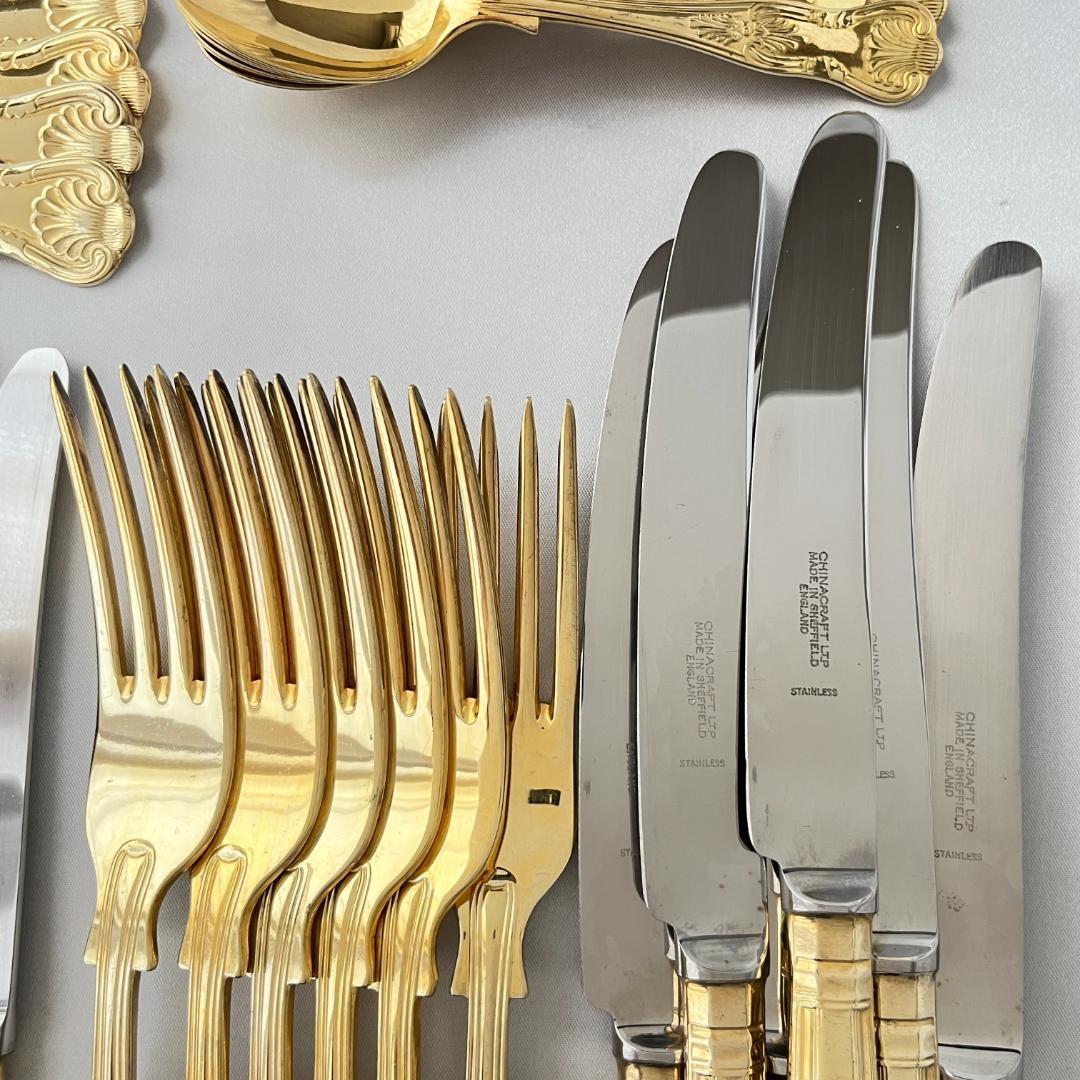 【英国】キングスパターンのディナーセット 44本組 【ゴールドプレート】