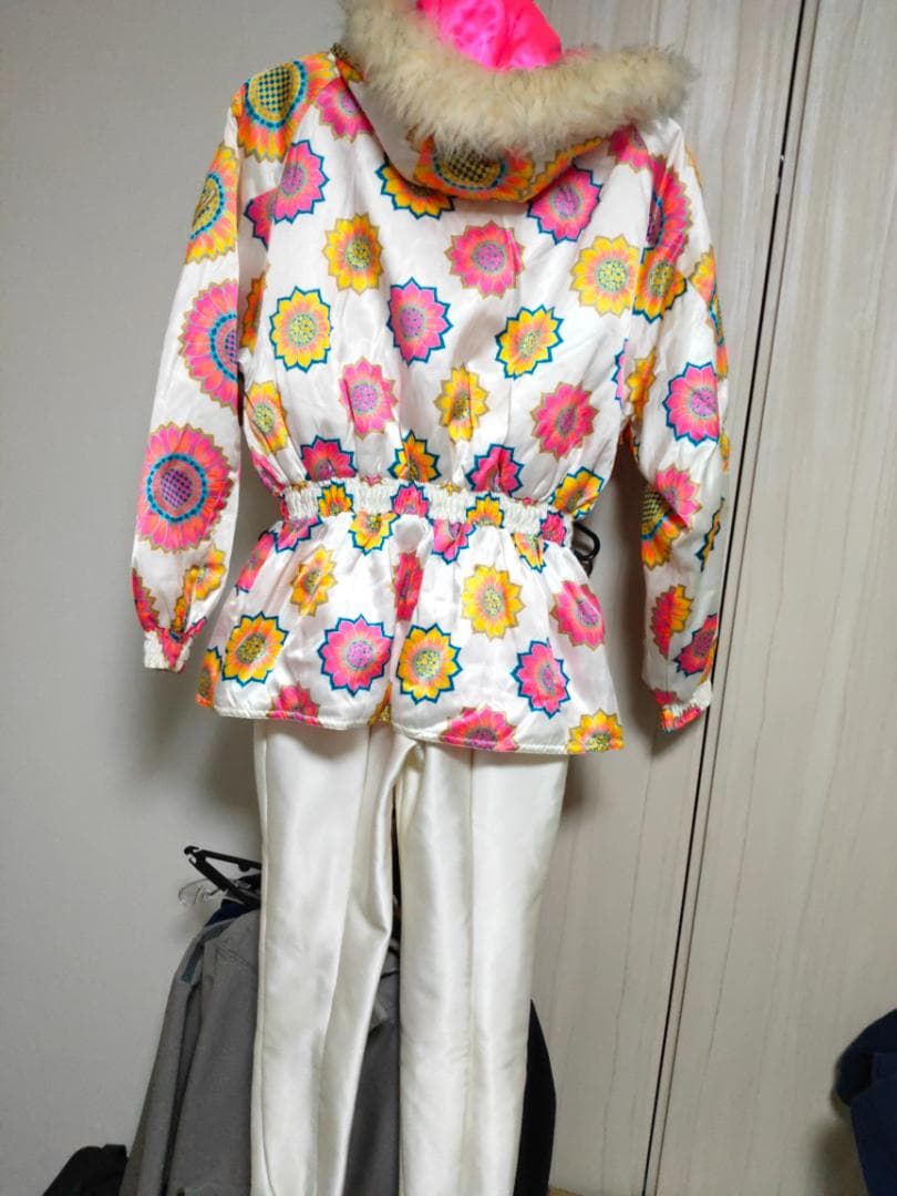 スキーウェア ホワイト ピンク 花柄 レディース Lサイズ