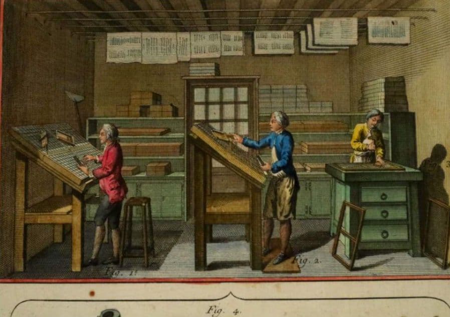 お値下げ　額装品　古典版画　18世紀　ディドロー　百科全書　「活版印刷」　極美品