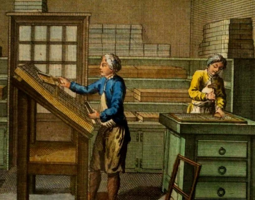 お値下げ　額装品　古典版画　18世紀　ディドロー　百科全書　「活版印刷」　極美品