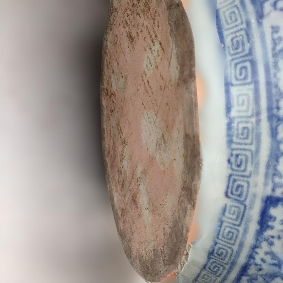 青白い雲模様の陶器火鉢　白鳥　丹頂鶴