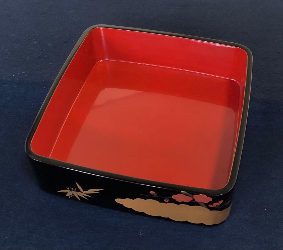 《R》輪島塗 雲松竹梅蒔絵 三段重 重台付 木製漆器 木箱　260116き4