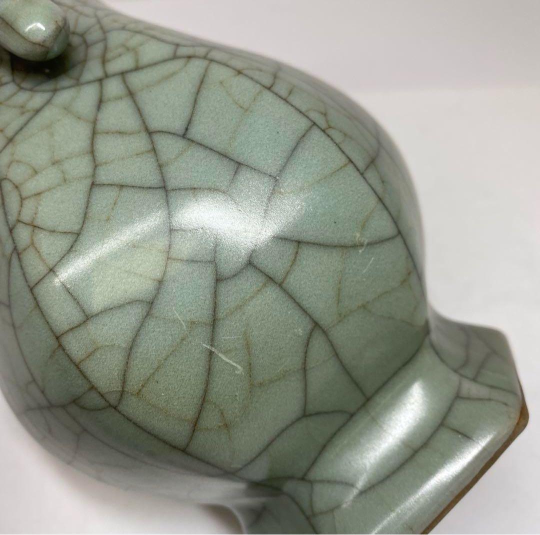 国古窯　哥窯青磁ヒビ焼　花瓶　高さ約18.4㎝