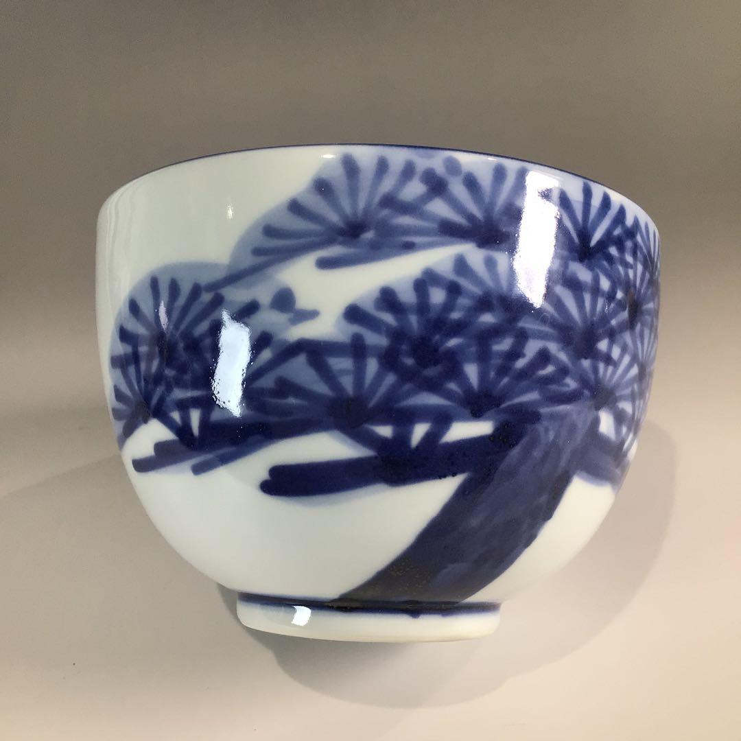 Ｐ６６９　茶碗　『近藤濶造』『久田宗也　尋牛斎　箱書』『染付松絵』　共箱　茶道具