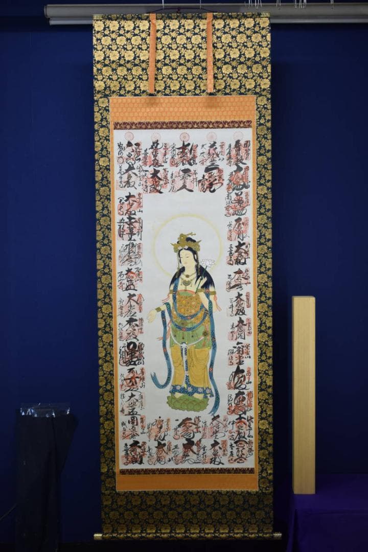 真作/西国三十三ヶ所/三十三ヵ所霊場集印肉筆掛軸/布袋屋掛軸HF-134