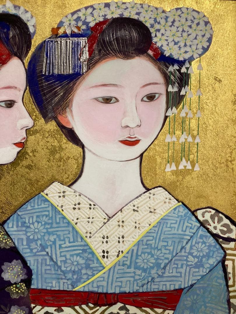 【真作保証】三輪良平「舞妓」日本画12号 直筆サイン 共シール有り 美人 絵画