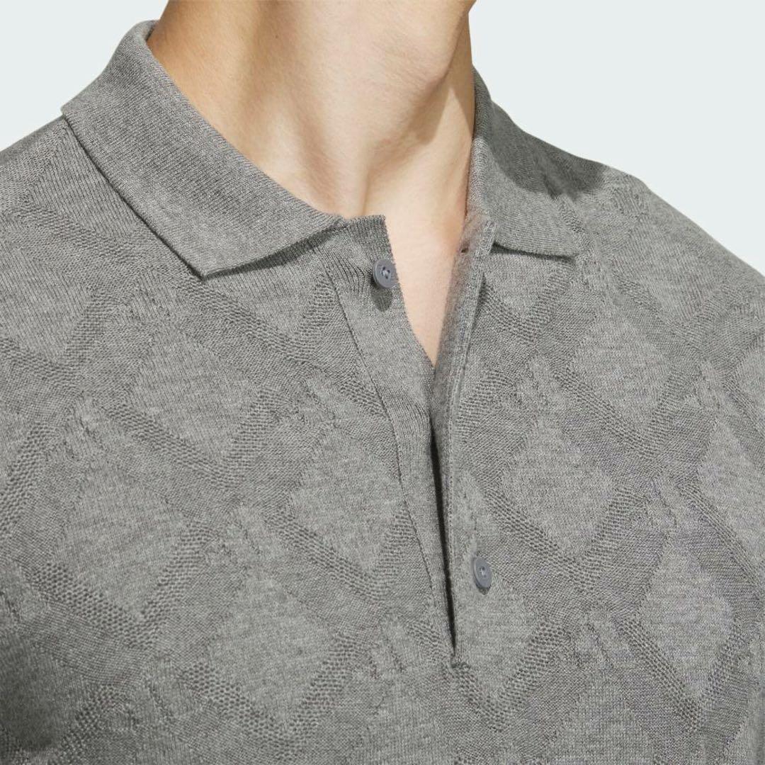 送料無料 新品 adidas GOLF アーガイル柄セーター ポロ L GR