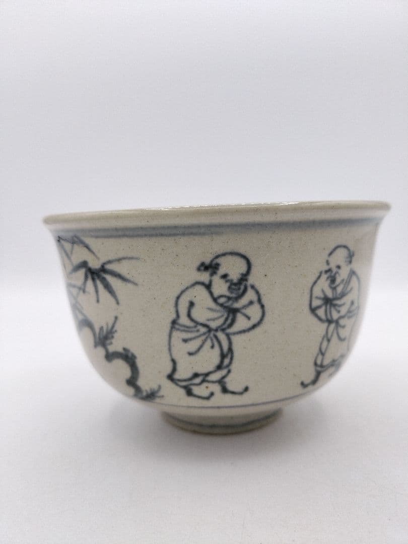 c741 【新品・未使用】茶碗 善所焼 安南写七賢人 淡海陽炎園 木箱 茶道具