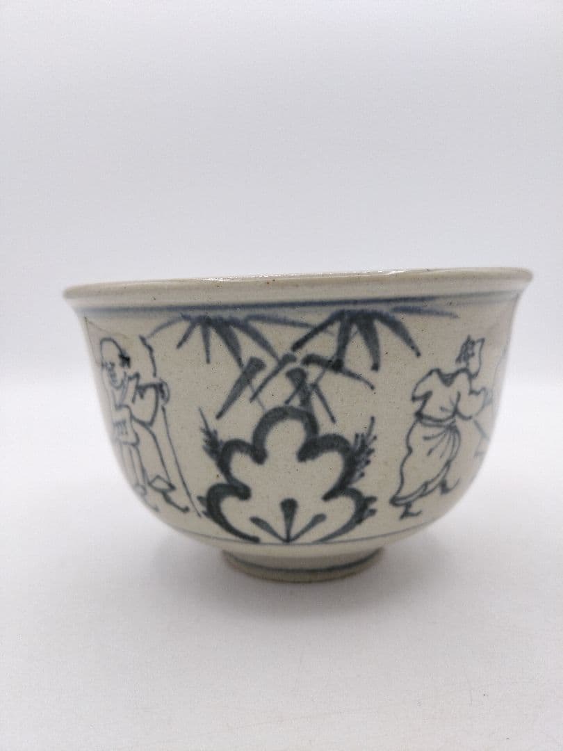 c741 【新品・未使用】茶碗 善所焼 安南写七賢人 淡海陽炎園 木箱 茶道具