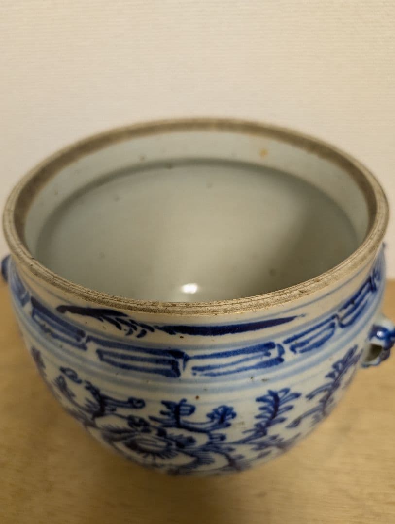 中国古陶磁 青花蓋罐 清末頃 花文 蓋壺 古美術 時代物