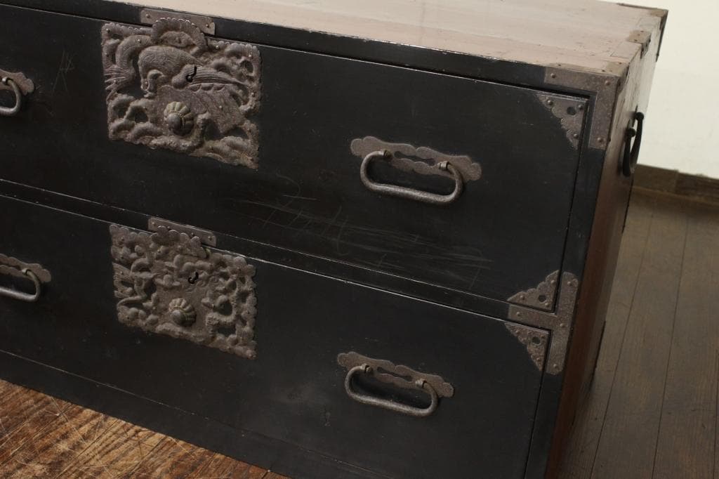 打ち出し金具！庄内箪笥 時代箪笥/チェスト/古道具/古民具/ローボード/収納