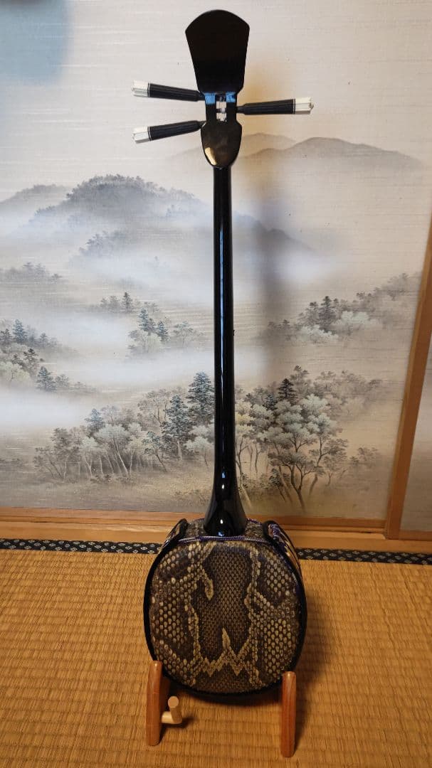 沖縄三線　本皮　蛇皮　 ソフトケース付　　黒塗