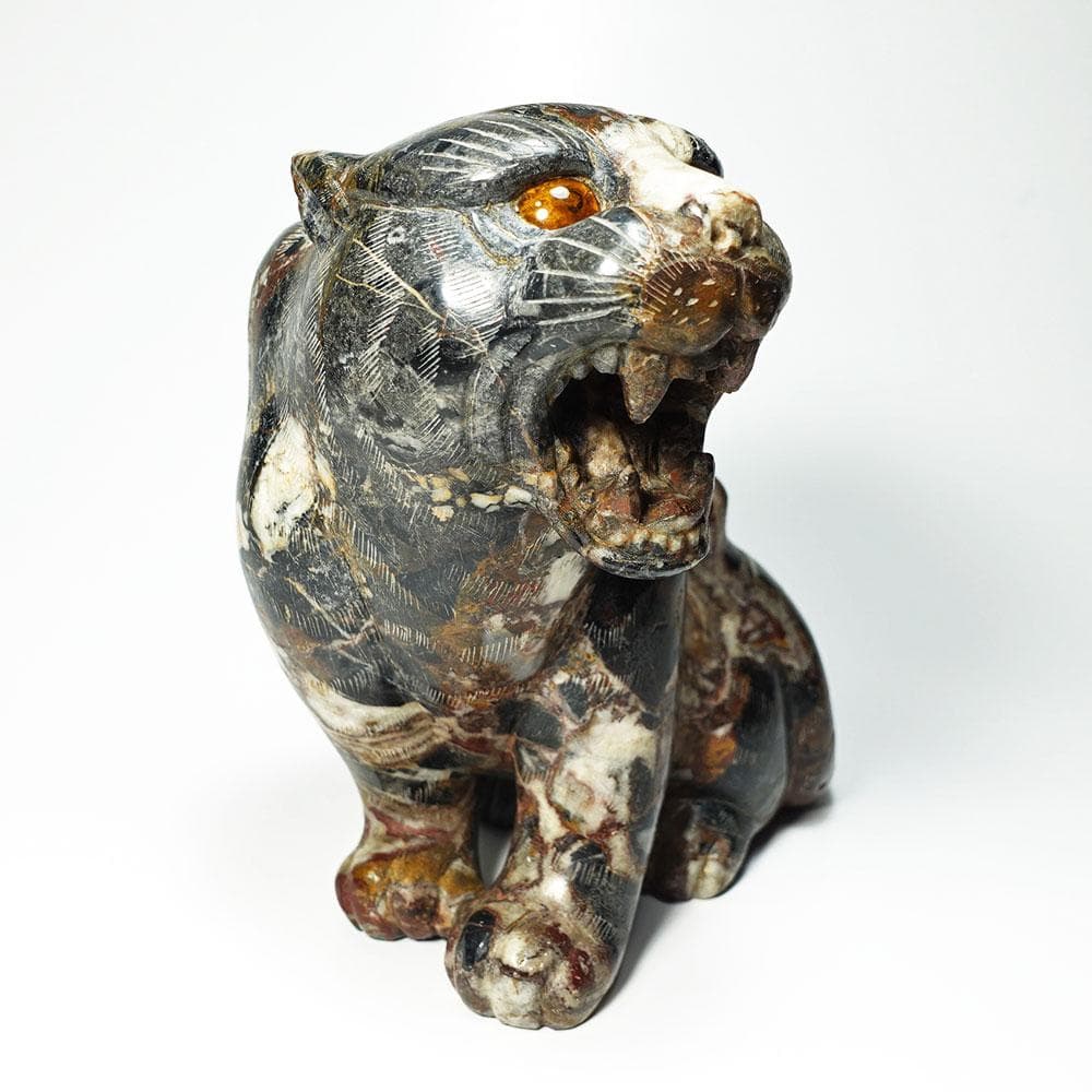 猫虎石像　マーブル石　大理石　タイガーアイ　虎目石　オブジェ　パワーストーン