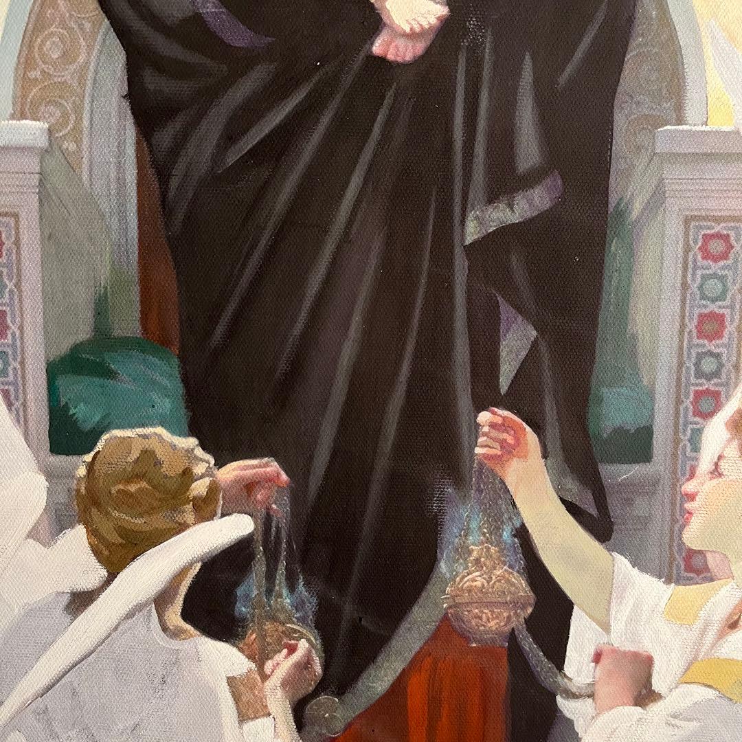 手書き油絵 ブグロー 天使と聖母絵画 額付き インテリア 油彩画