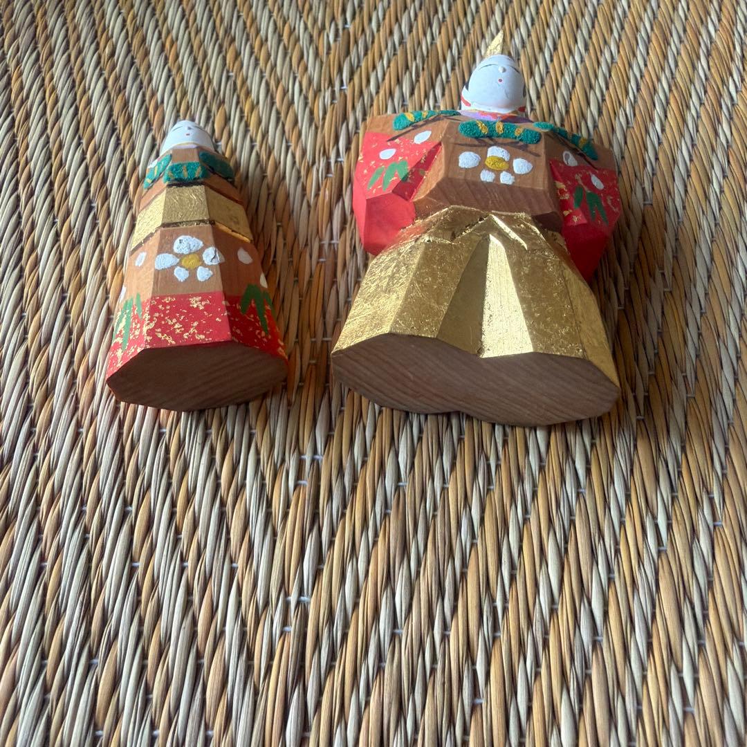 アンティーク 立雛 一刀彫 不比等 木箱