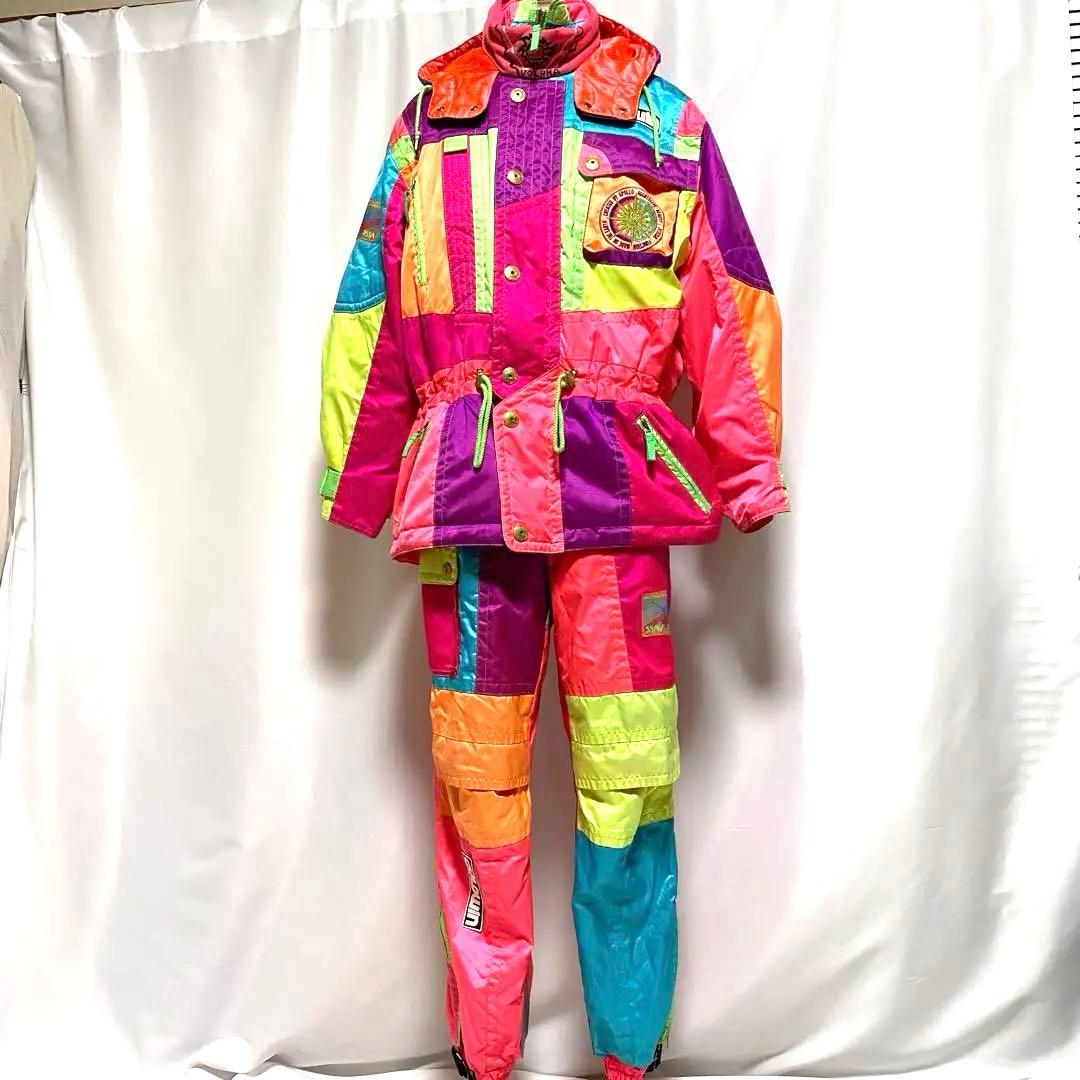 90s GOLDWIN クレイジー配色 スキーウェア 上下セット 総柄 レトロ