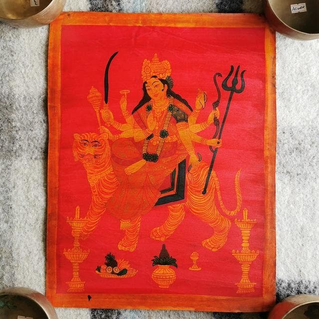 ドゥルガー　ヒンドゥー教の女神　シヴァの神妃：　タンカ　仏画（額縁なし）