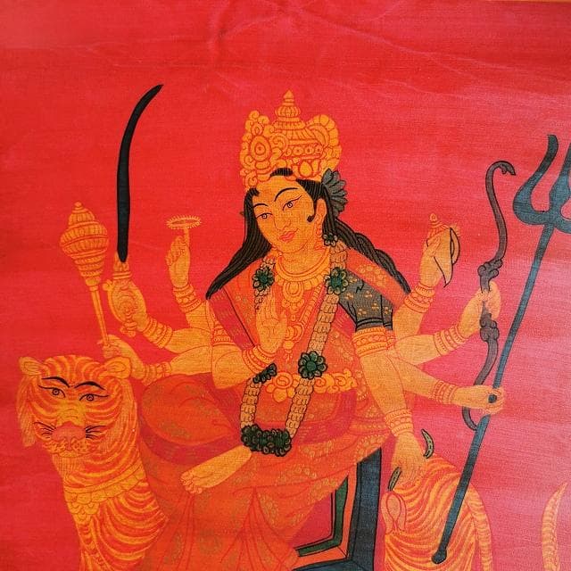ドゥルガー　ヒンドゥー教の女神　シヴァの神妃：　タンカ　仏画（額縁なし）