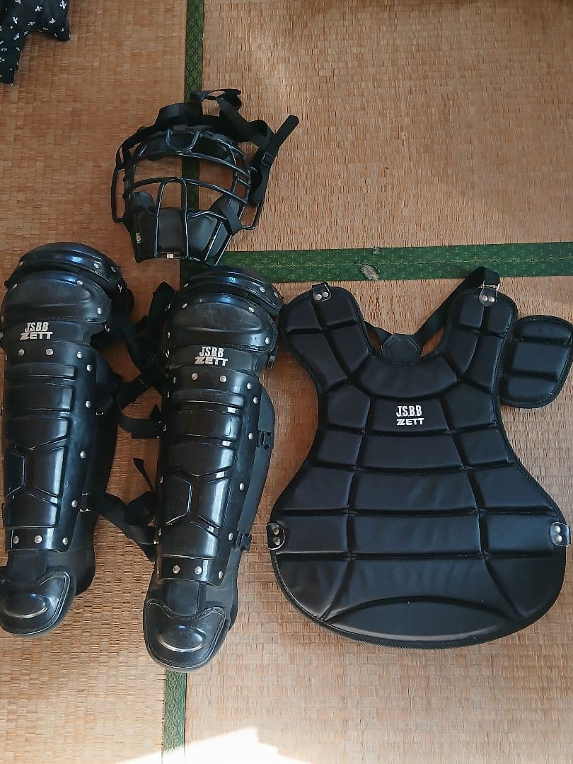 ZETT キャッチャー用防具一式 ブラック 一般用ベース、スロートガード付き