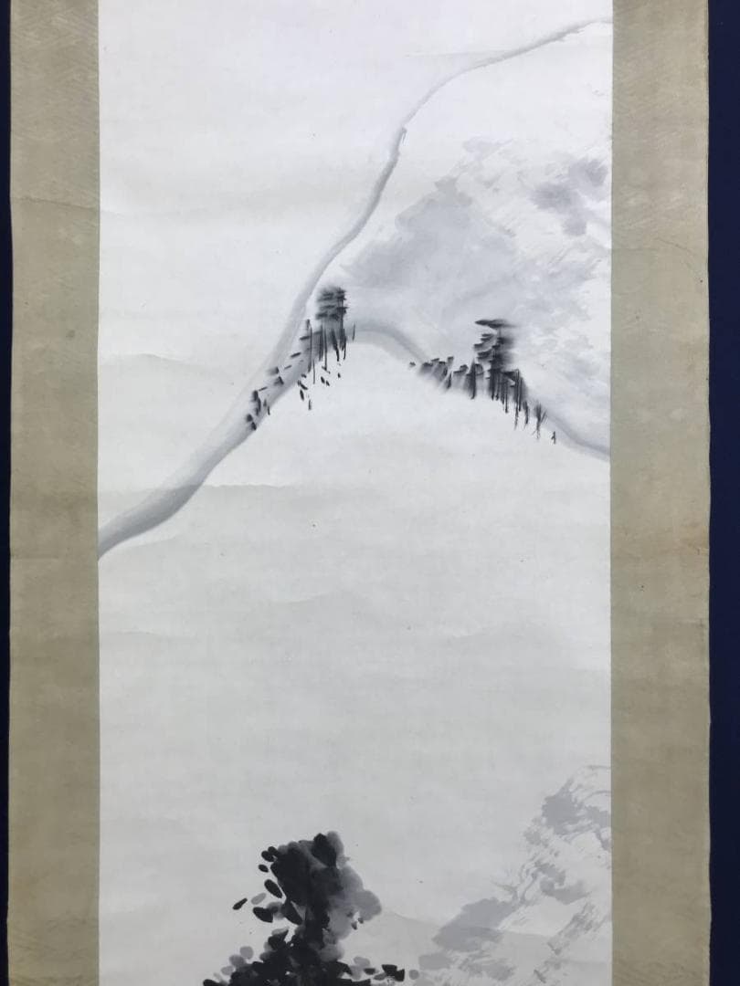 真作/寺崎廣業/寺崎広業/雪景山村図/山水図/掛軸/名家伝来/AE-257